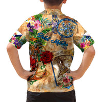 Saint Martin Family Matching Off Shoulder Short Dress and Hawaiian Shirt Geographic Coordinate Anchor - Turlte Tropical