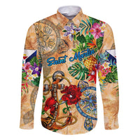 Saint Martin Family Matching Off Shoulder Short Dress and Hawaiian Shirt Geographic Coordinate Anchor - Turlte Tropical