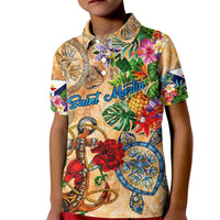 Saint Martin Kid Polo Shirt Geographic Coordinate Anchor - Turlte Tropical