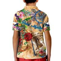 Saint Martin Kid Polo Shirt Geographic Coordinate Anchor - Turlte Tropical