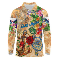 Saint Martin Long Sleeve Polo Shirt Geographic Coordinate Anchor - Turlte Tropical