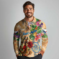 Saint Martin Long Sleeve Polo Shirt Geographic Coordinate Anchor - Turlte Tropical