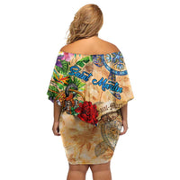 Saint Martin Off Shoulder Short Dress Geographic Coordinate Anchor - Turlte Tropical