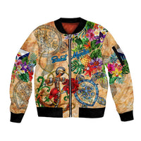 Saint Martin Sleeve Zip Bomber Jacket Geographic Coordinate Anchor - Turlte Tropical