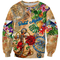 Saint Martin Sweatshirt Geographic Coordinate Anchor - Turlte Tropical