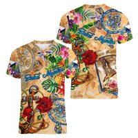 Saint Martin Women V-Neck T-Shirt Geographic Coordinate Anchor - Turlte Tropical