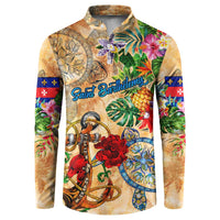 Saint Barthelemy Button Sweatshirt Geographic Coordinate Anchor - Turlte Tropical