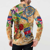 Saint Barthelemy Button Sweatshirt Geographic Coordinate Anchor - Turlte Tropical