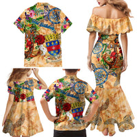 Saint Barthelemy Family Matching Mermaid Dress and Hawaiian Shirt Geographic Coordinate Anchor - Turlte Tropical