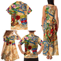 Saint Barthelemy Family Matching Tank Maxi Dress and Hawaiian Shirt Geographic Coordinate Anchor - Turlte Tropical