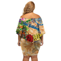 Saint Barthelemy Off Shoulder Short Dress Geographic Coordinate Anchor - Turlte Tropical