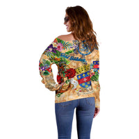 Saint Barthelemy Off Shoulder Sweater Geographic Coordinate Anchor - Turlte Tropical