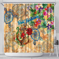 Saint Barthelemy Shower Curtain Geographic Coordinate Anchor - Turlte Tropical