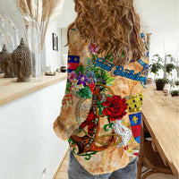 Saint Barthelemy Women Casual Shirt Geographic Coordinate Anchor - Turlte Tropical