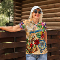 Saint Barthelemy Women Polo Shirt Geographic Coordinate Anchor - Turlte Tropical