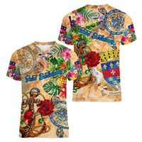 Saint Barthelemy Women V-Neck T-Shirt Geographic Coordinate Anchor - Turlte Tropical