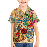 San Andrés and Providencia Family Matching Puletasi and Hawaiian Shirt Geographic Coordinate Anchor - Turlte Tropical