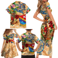 San Andrés and Providencia Family Matching Short Sleeve Bodycon Dress and Hawaiian Shirt Geographic Coordinate Anchor - Turlte Tropical