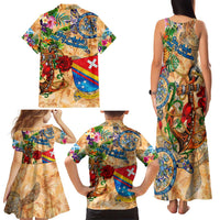 San Andrés and Providencia Family Matching Tank Maxi Dress and Hawaiian Shirt Geographic Coordinate Anchor - Turlte Tropical