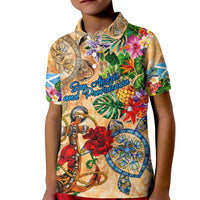 San Andrés and Providencia Kid Polo Shirt Geographic Coordinate Anchor - Turlte Tropical