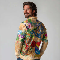 San Andrés and Providencia Long Sleeve Polo Shirt Geographic Coordinate Anchor - Turlte Tropical