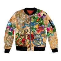 San Andrés and Providencia Sleeve Zip Bomber Jacket Geographic Coordinate Anchor - Turlte Tropical