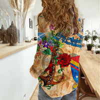 San Andrés and Providencia Women Casual Shirt Geographic Coordinate Anchor - Turlte Tropical