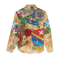 San Andrés and Providencia Women Casual Shirt Geographic Coordinate Anchor - Turlte Tropical