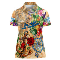 San Andrés and Providencia Women Polo Shirt Geographic Coordinate Anchor - Turlte Tropical