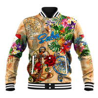 Saba Baseball Jacket Geographic Coordinate Anchor - Turlte Tropical