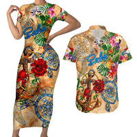 Saba Couples Matching Short Sleeve Bodycon Dress and Hawaiian Shirt Geographic Coordinate Anchor - Turlte Tropical