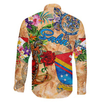 Saba Family Matching Off The Shoulder Long Sleeve Dress and Hawaiian Shirt Geographic Coordinate Anchor - Turlte Tropical