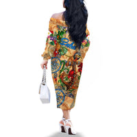 Saba Family Matching Off The Shoulder Long Sleeve Dress and Hawaiian Shirt Geographic Coordinate Anchor - Turlte Tropical