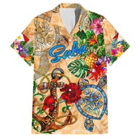 Saba Family Matching Off Shoulder Short Dress and Hawaiian Shirt Geographic Coordinate Anchor - Turlte Tropical