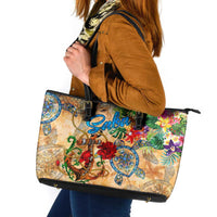 Saba Leather Tote Bag Geographic Coordinate Anchor - Turlte Tropical