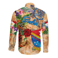 Saba Long Sleeve Button Shirt Geographic Coordinate Anchor - Turlte Tropical