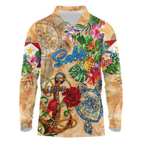 Saba Long Sleeve Polo Shirt Geographic Coordinate Anchor - Turlte Tropical