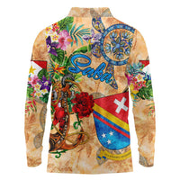 Saba Long Sleeve Polo Shirt Geographic Coordinate Anchor - Turlte Tropical