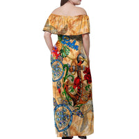 Saba Off Shoulder Maxi Dress Geographic Coordinate Anchor - Turlte Tropical