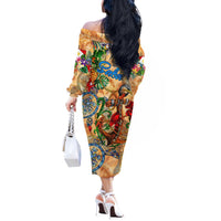 Saba Off The Shoulder Long Sleeve Dress Geographic Coordinate Anchor - Turlte Tropical