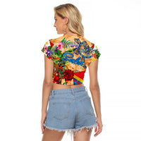 Saba Raglan Cropped T Shirt Geographic Coordinate Anchor - Turlte Tropical