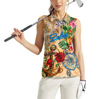 Saba Women Sleeveless Polo Shirt Geographic Coordinate Anchor - Turlte Tropical