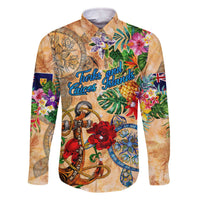 Turks and Caicos Islands Family Matching Off The Shoulder Long Sleeve Dress and Hawaiian Shirt Geographic Coordinate Anchor - Turlte Tropical
