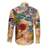 Turks and Caicos Islands Long Sleeve Button Shirt Geographic Coordinate Anchor - Turlte Tropical