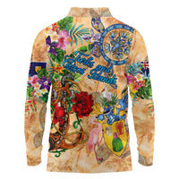 Turks and Caicos Islands Long Sleeve Polo Shirt Geographic Coordinate Anchor - Turlte Tropical