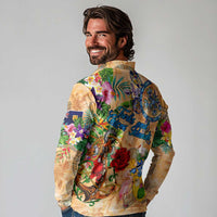 Turks and Caicos Islands Long Sleeve Polo Shirt Geographic Coordinate Anchor - Turlte Tropical