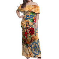 Turks and Caicos Islands Off Shoulder Maxi Dress Geographic Coordinate Anchor - Turlte Tropical
