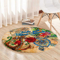 Turks and Caicos Islands Round Carpet Geographic Coordinate Anchor - Turlte Tropical
