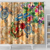 Turks and Caicos Islands Shower Curtain Geographic Coordinate Anchor - Turlte Tropical