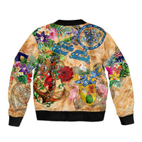 Turks and Caicos Islands Sleeve Zip Bomber Jacket Geographic Coordinate Anchor - Turlte Tropical